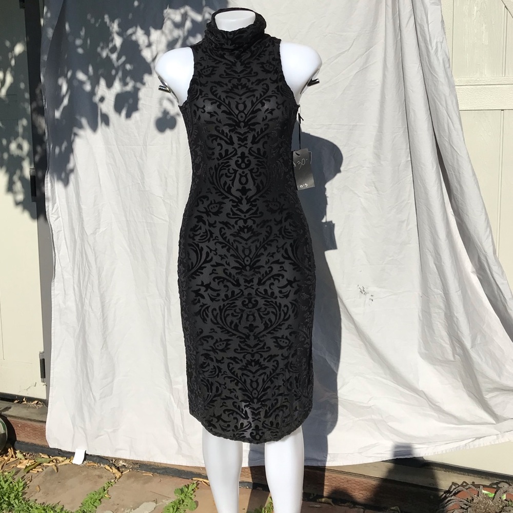 Sheer velvet midi body con dress